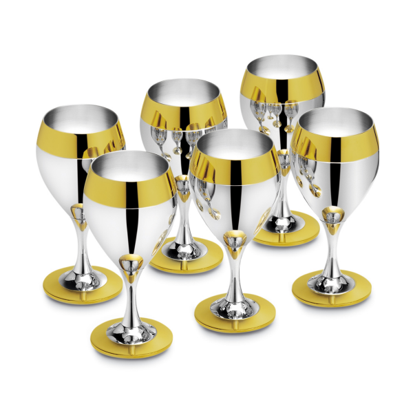 Set 6 pahare de vin Zepter Prince din inox cu decor placat cu aur