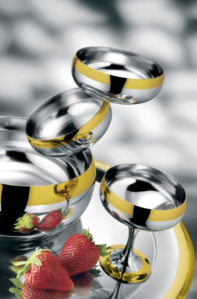 Set 6 cupe de șampanie Zepter Baron din inox cu decor placat cu aur